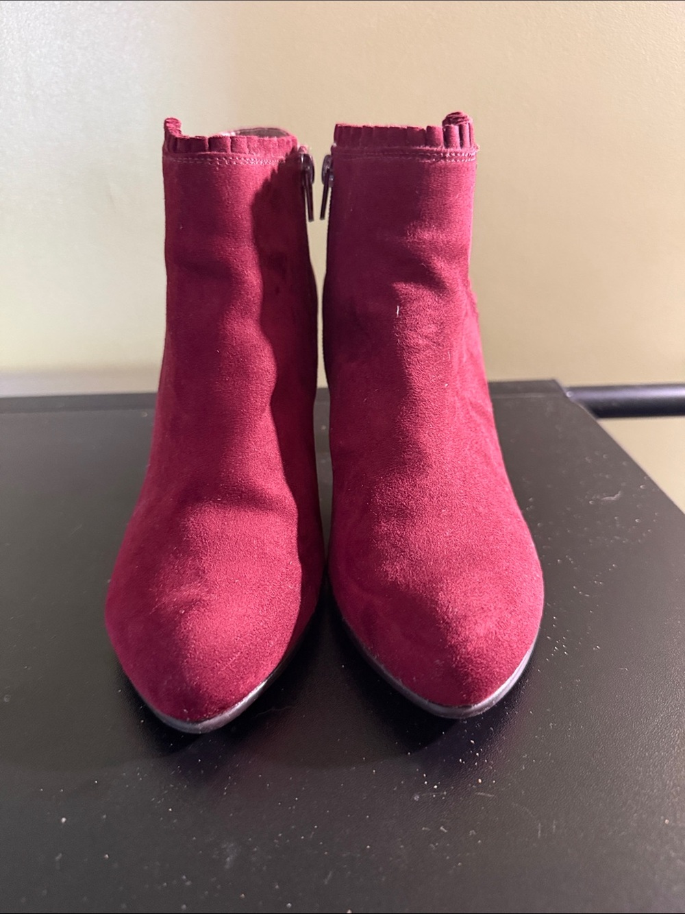 AEROSOLES Burgundy Suede Ankle Booties with Side Zip